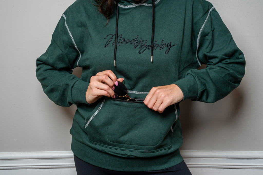Deep Green Signature Contrast Stitch Hoodie